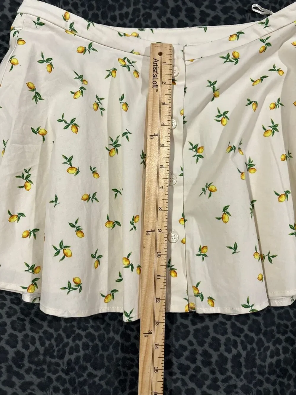 Zara Lemon Print Mini Skirt XS Ivory Button Front Cottagecore Summer
